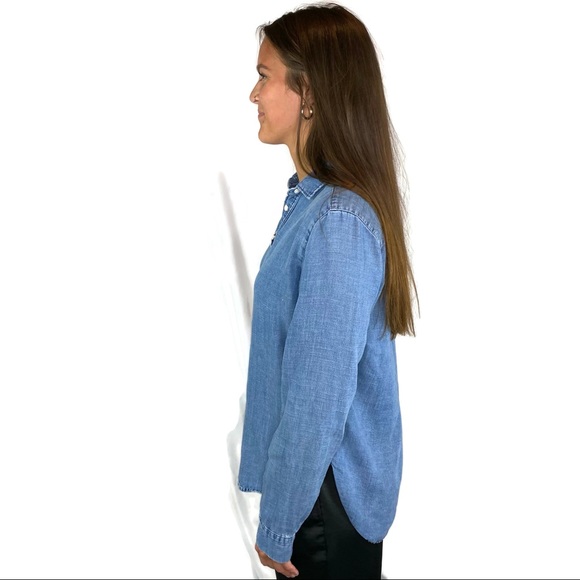 Ann Taylor Loft Blue Soft Denim Tunic front buttons With Collar Small - Picture 3 of 10